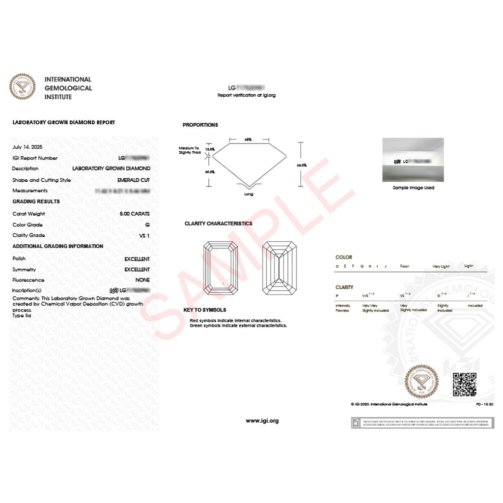 5 Carat Emerald Lab Grown IGI G/VS1 Diamond Solitaire Ring in 14K Yellow Gold