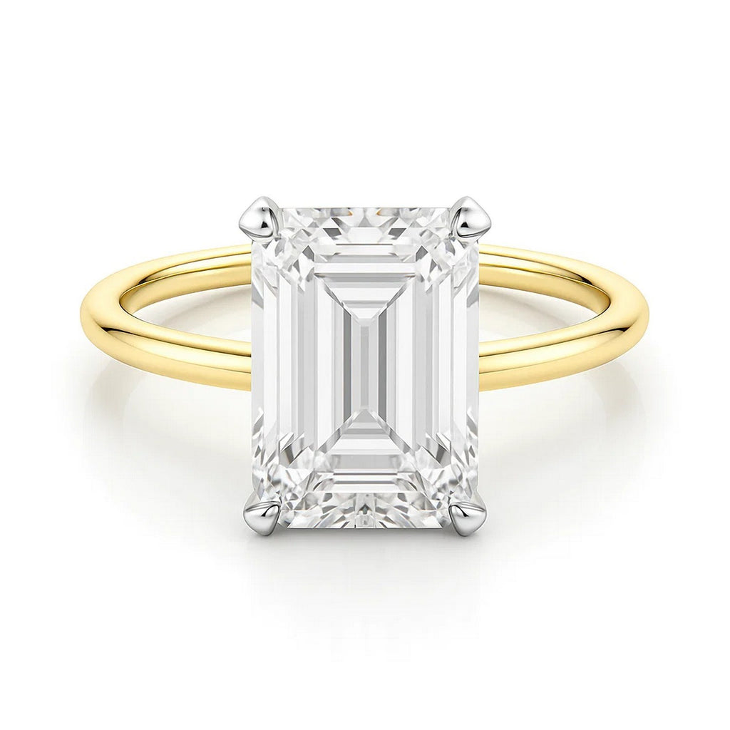 5 Carat Emerald Lab Grown IGI G/VS1 Diamond Solitaire Ring in 14K Yellow Gold